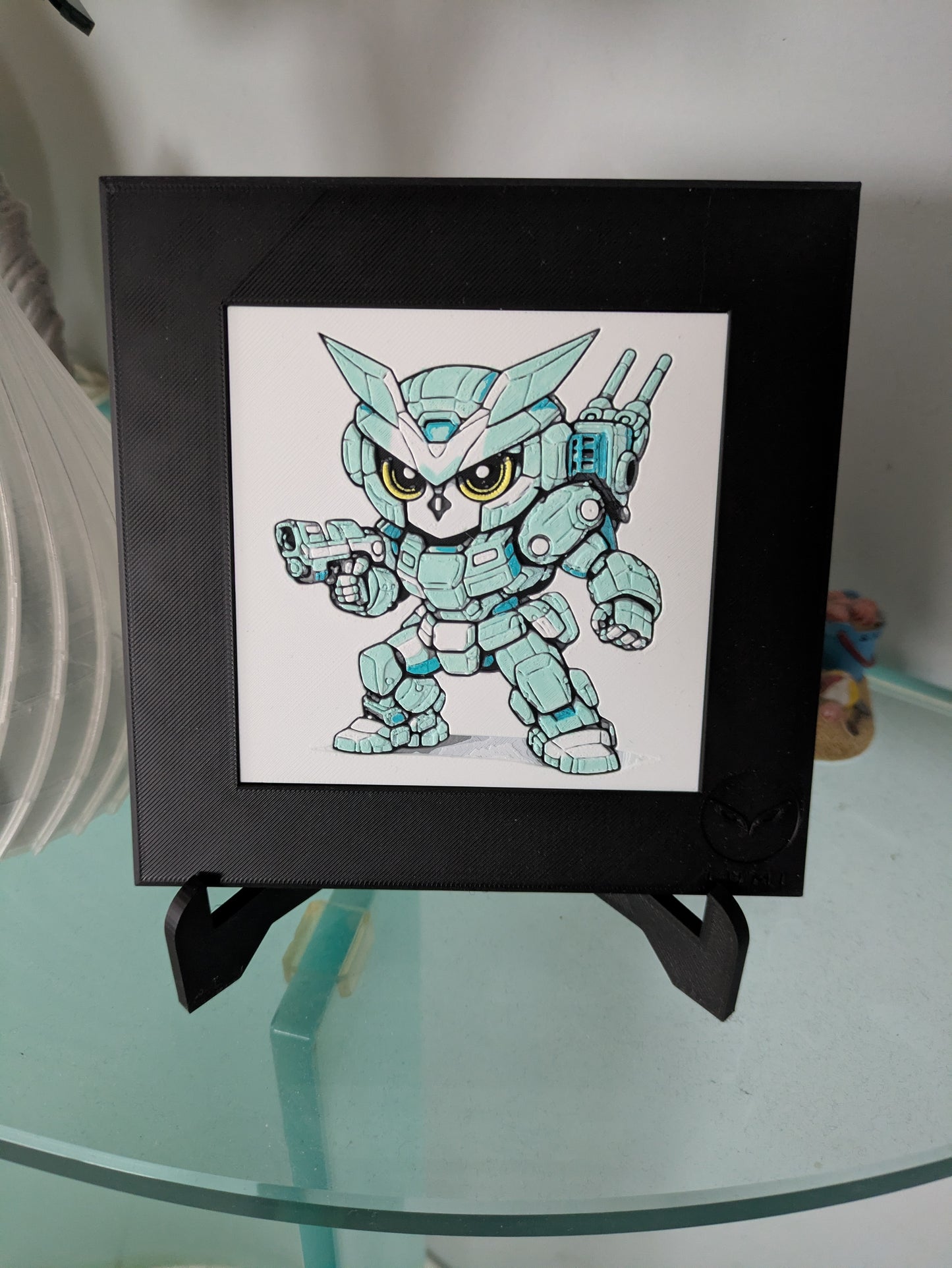VIXEN – LUMI Robots Unità N21 Scout | Scultura 3D Colorata a Mano con Cornice 150×150 mm