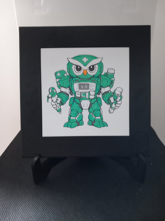 AERIN – Unit E06 MEDIC | LUMI Robots Hand-Painted 3D Sculpture 150×150 mm