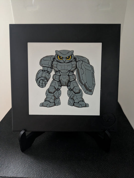 DRAEM – LUMI Robots Unit D26 Defender | Hand-Painted 3D Sculpture with Frame 150×150 mm