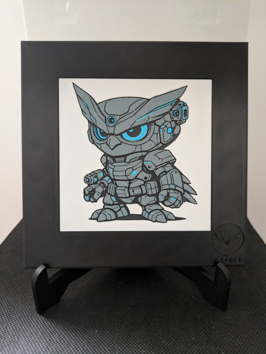 DRAEM – LUMI Robots Unit D26 Defender | Hand-Painted 3D Sculpture with Frame 150×150 mm