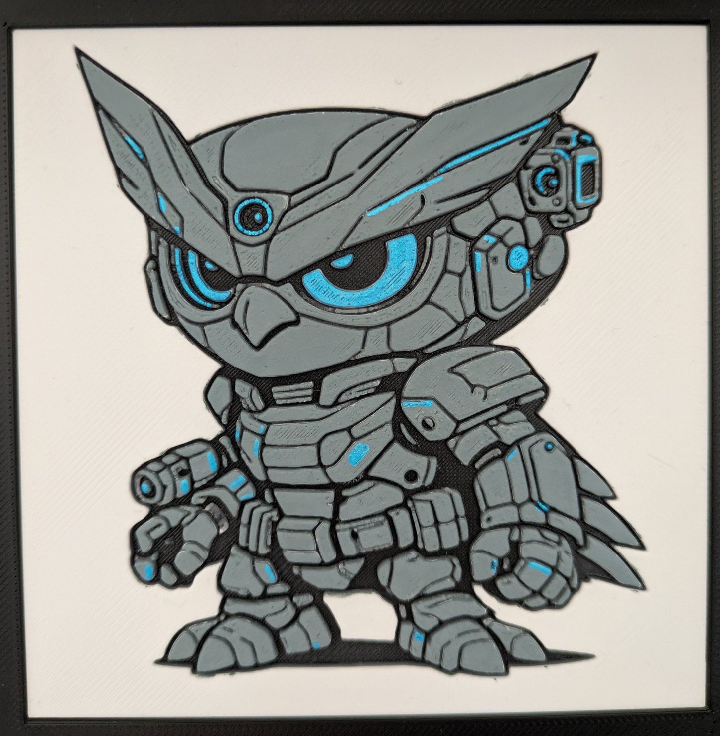 NYXEL – LUMI Robots Unità SY07 Recon | Quadro 3D Colorata a Mano con Cornice 150×150 mm