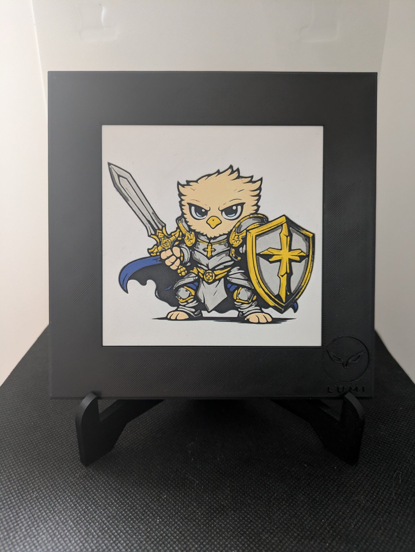 DRAEM – LUMI Robots Unit D26 Defender | Hand-Painted 3D Sculpture with Frame 150×150 mm