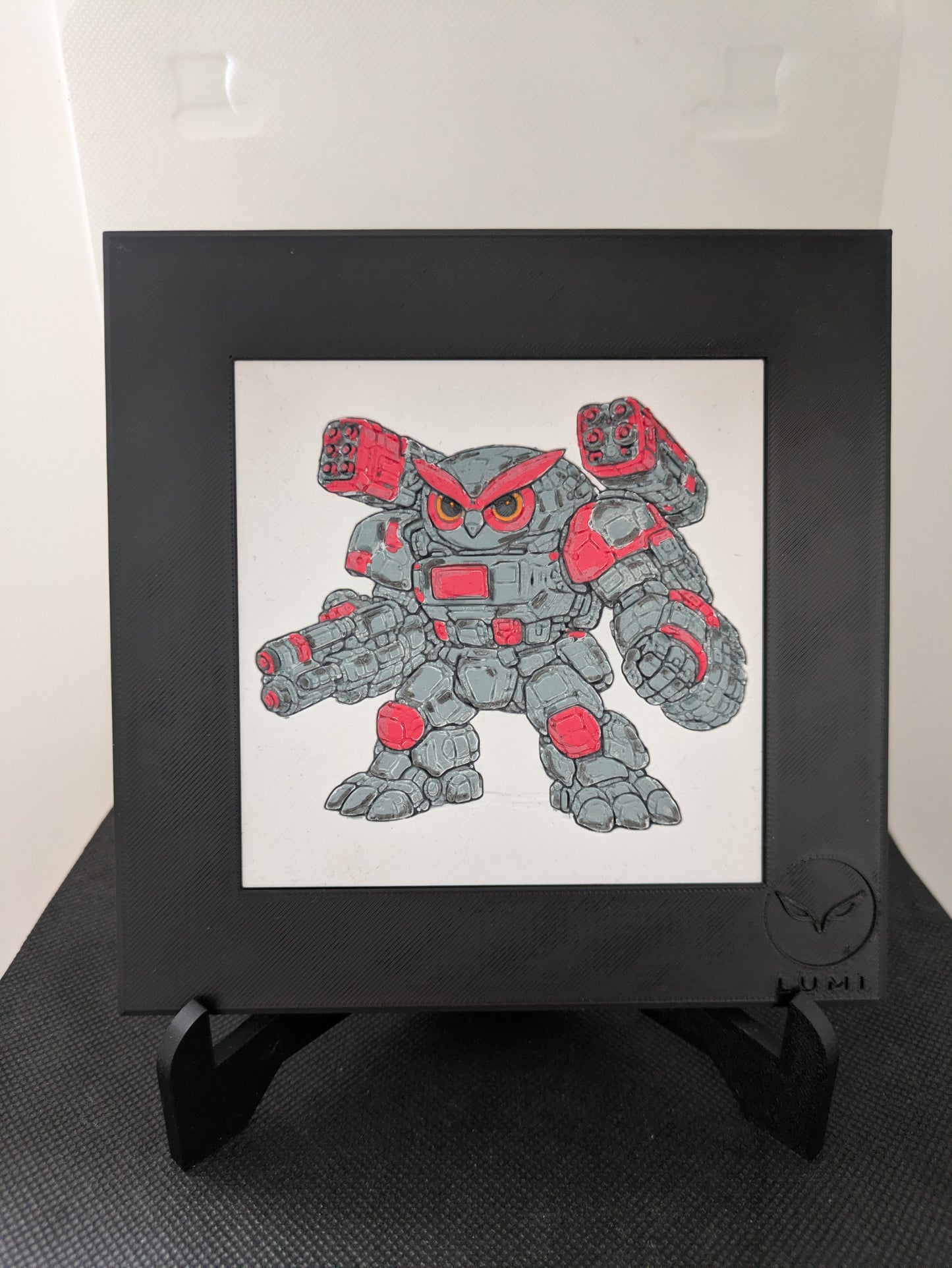 DRAK – LUMI Robots Unità BR12 Heavy | Scultura 3D Colorata a Mano con Cornice 150×150 mm