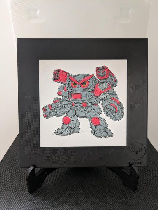 DRAK – LUMI Robots Unità BR12 Heavy | Scultura 3D Colorata a Mano con Cornice 150×150 mm