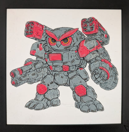 DRAK – LUMI Robots Unità BR12 Heavy | Scultura 3D Colorata a Mano con Cornice 150×150 mm