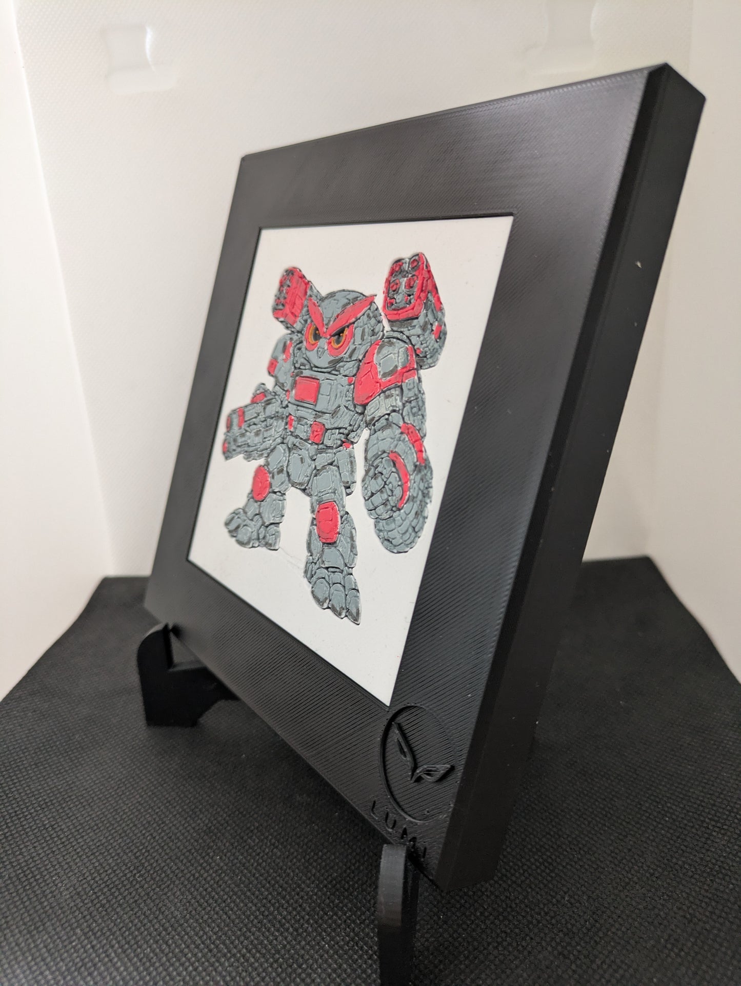 DRAK – LUMI Robots Unità BR12 Heavy | Scultura 3D Colorata a Mano con Cornice 150×150 mm