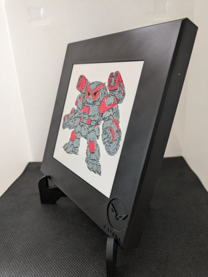 DRAK – LUMI Robots Unità BR12 Heavy | Scultura 3D Colorata a Mano con Cornice 150×150 mm
