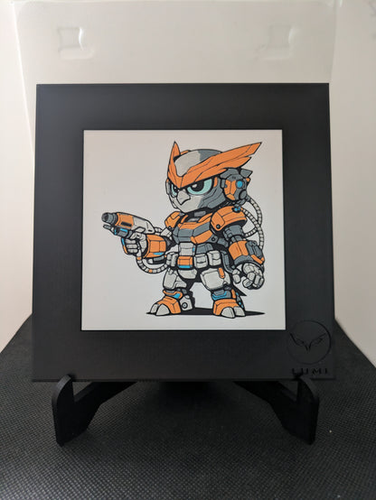 VARON – LUMI Robots Unità SY18 Engineer | Scultura 3D Colorata a Mano con Cornice 150×150 mm