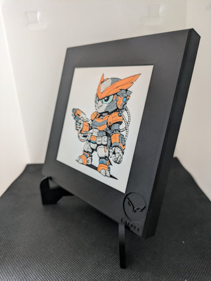 VARON – LUMI Robots Unità SY18 Engineer | Scultura 3D Colorata a Mano con Cornice 150×150 mm