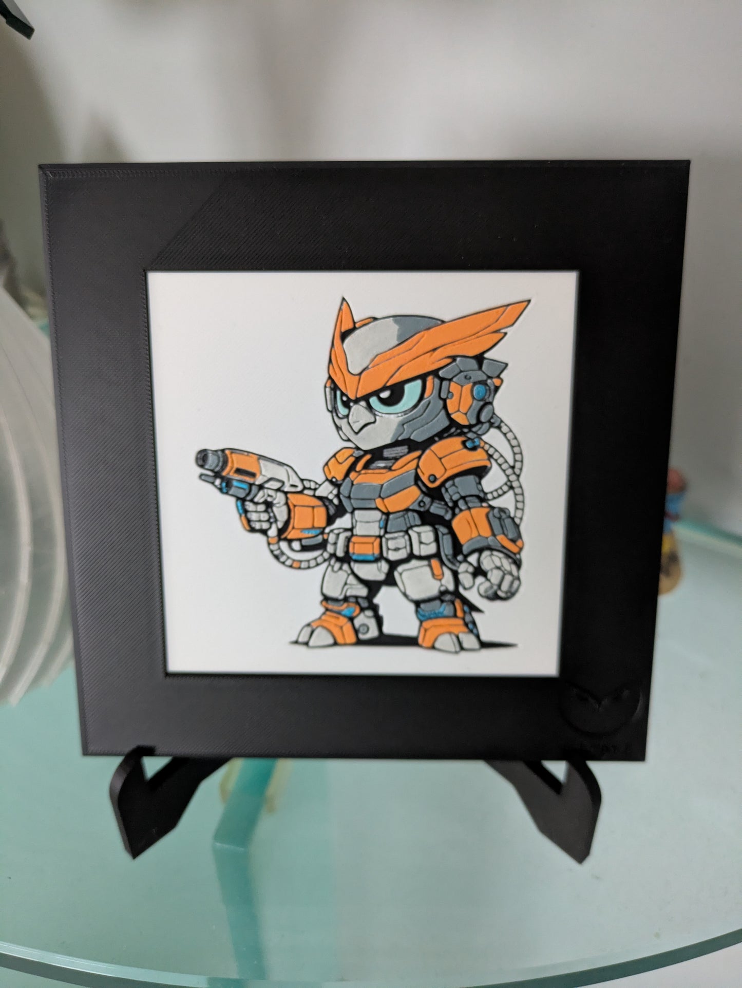 VARON – LUMI Robots Unità SY18 Engineer | Scultura 3D Colorata a Mano con Cornice 150×150 mm