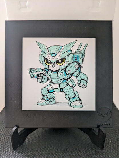 VIXEN – LUMI Robots Unità N21 Scout | Scultura 3D Colorata a Mano con Cornice 150×150 mm