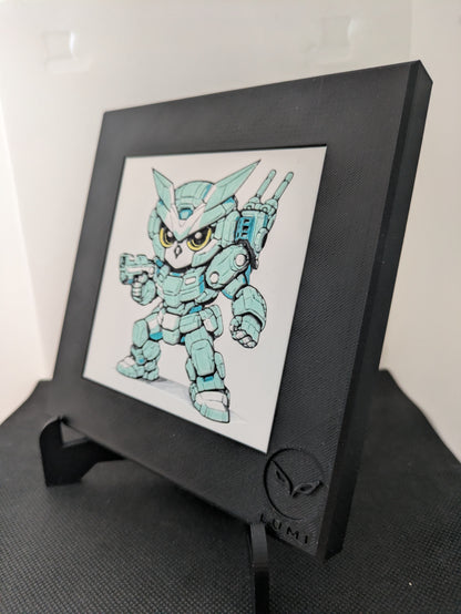 VIXEN – LUMI Robots Unità N21 Scout | Scultura 3D Colorata a Mano con Cornice 150×150 mm