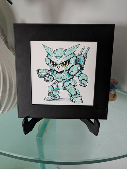 VIXEN – LUMI Robots Unità N21 Scout | Scultura 3D Colorata a Mano con Cornice 150×150 mm