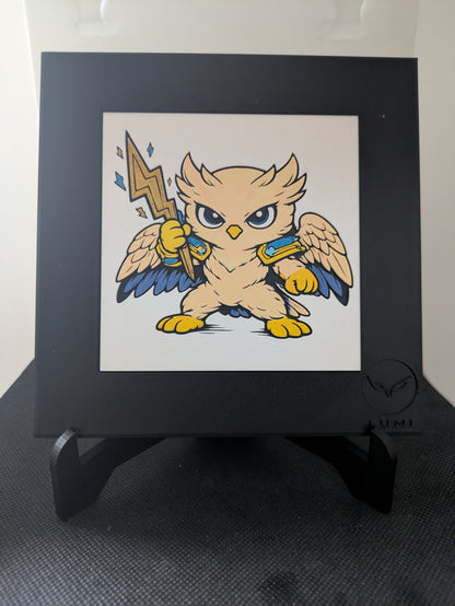 KAELION – LUMI Mythos Custode del Fulmine | Scultura 3D Colorata a Mano con Cornice 150×150 mm