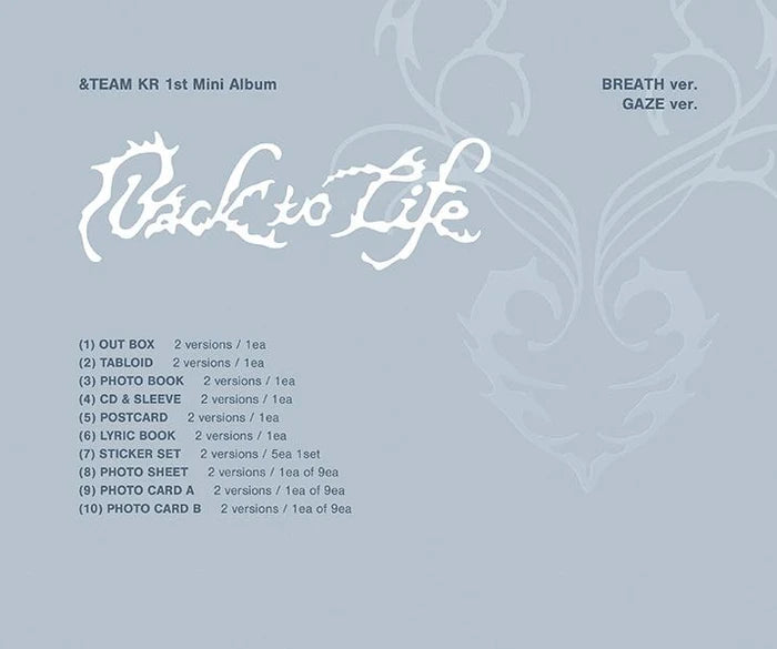 Visione generale delle inclusioni dell'album BACK TO LIFE degli &TEAM