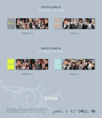 Photocard A e Photocard B dell'album BACK TO LIFE degli &TEAM nelle versioni disponibili