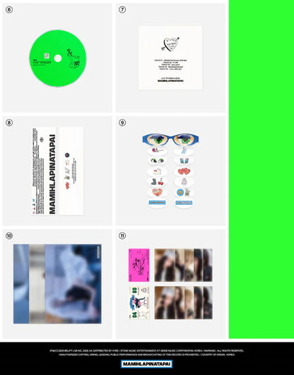 CD, CD & Envelope, Eyeglasses-Shaped Sticker, Group Poster con Unit Poster A e Unit Poster B, PHotocard A e Photocard B dell'album MAMIHLAPINATAPAI delle ILLIT nella versione IT'S ME